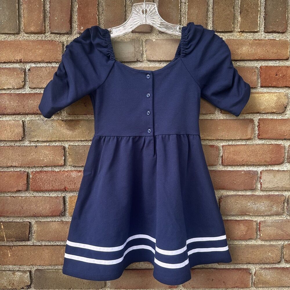 Janie and Jack Girls Navy Sailor Dress Puff Sleeve Knit Size 6 Nautical - Picture 6 of 10